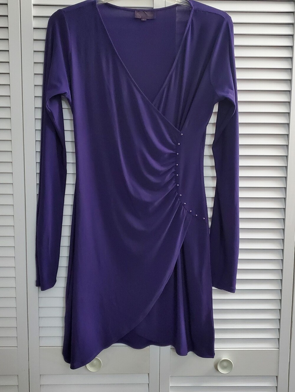 Hale Bob Deep Purple Long-Sleeve Knit Studded Faux Wrap Dress- Sz L